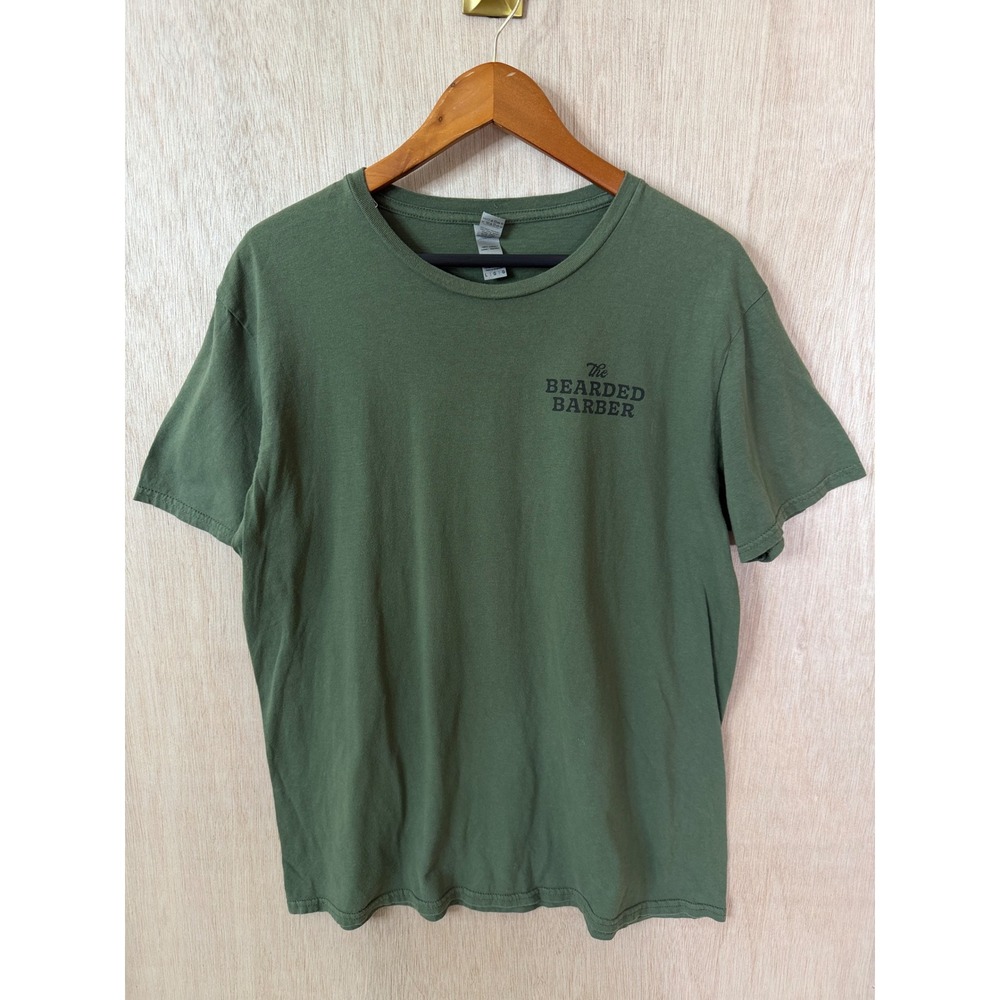 Gildan Softstyle The Bearded Barber Graphic T-Shirt Mens Large Olive Green